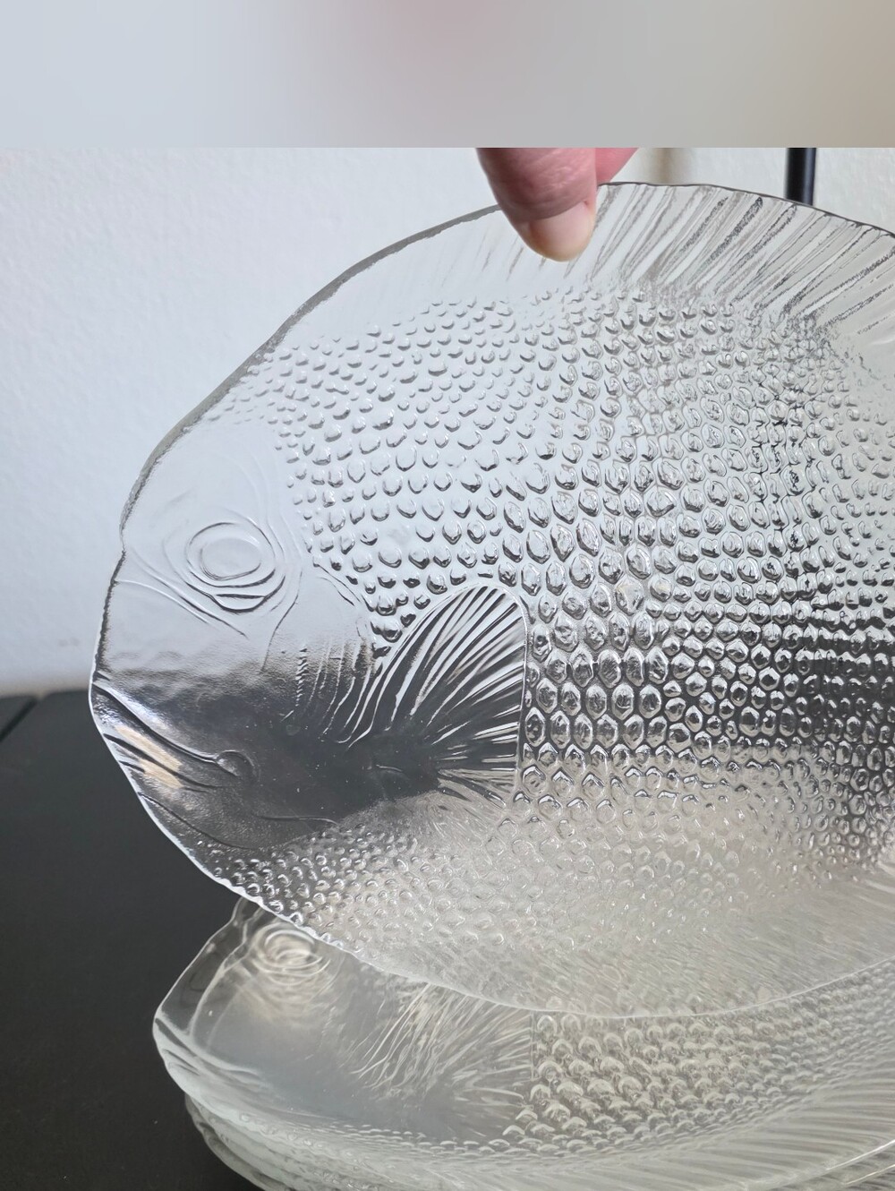 Vintage Arcoroc France Poisson Fish Shaped Glass Platter and Plate Set - 6 Piece